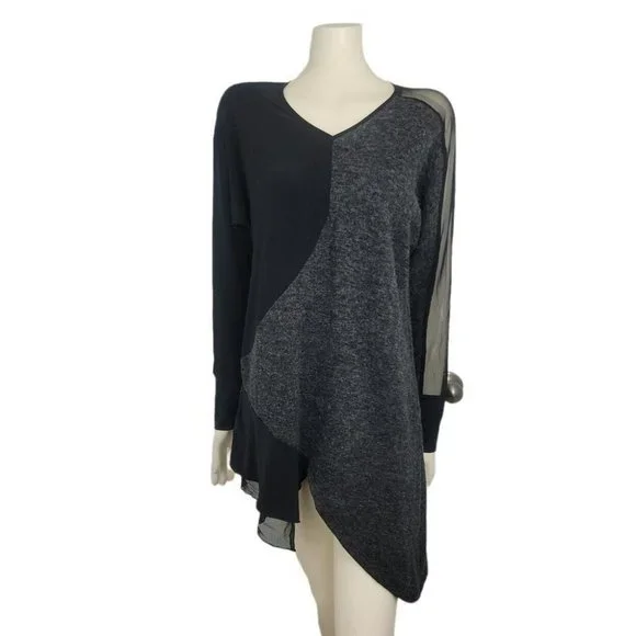 Sympli Tangent Tunic Sweater Mixed Media Lagenlook Hem Mesh Sleeve Knit Top 6-8 - Picture 3 of 12